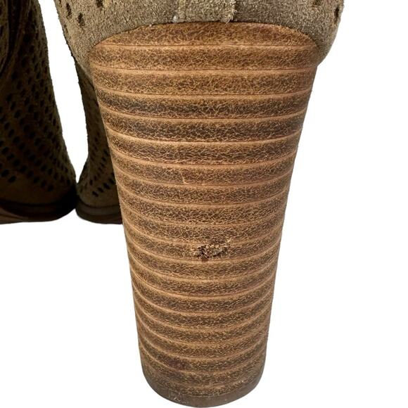 Lucky Brand Larise Leather Open Toe Perforated Bootie Tan Size 9 Wide - Picture 7 of 11